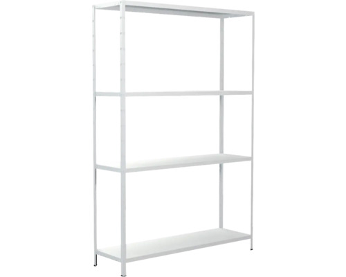 Kovový regál Schulte 4501-W 1800x1200x350 mm, 4 police, nosnost 340 kg, bílý Bílá kovová police se čtyřmi úrovněmi pro skladování