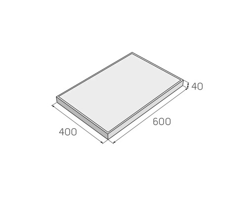 Technický výkres sprchové vaničky s rozměry: 400 x 600 x 40 mm