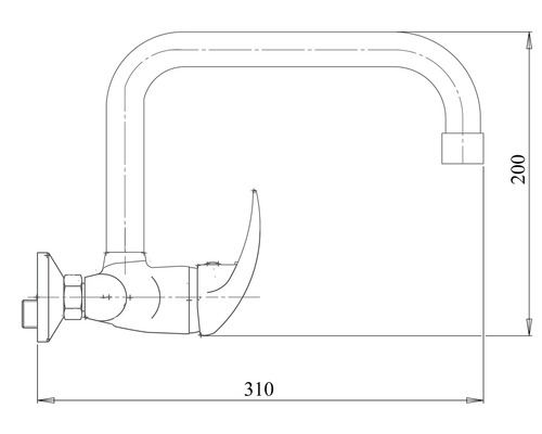Výkres vodovodní baterie s rozměry 200 a 310.