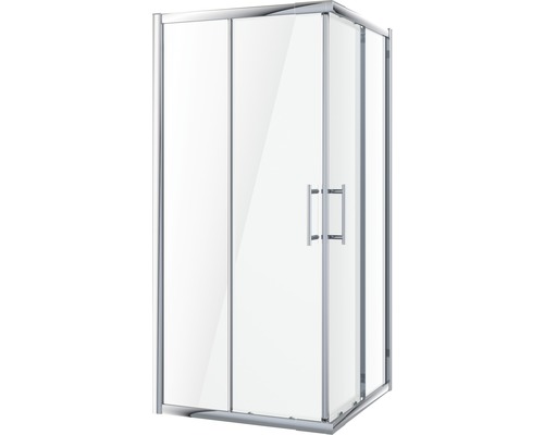 Rohová sprchová kabina s posuvnými dveřmi a madlem