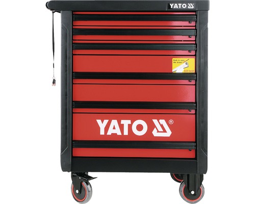 Pojízdný vozík na nářadí s několika zásuvkami a logem Yato