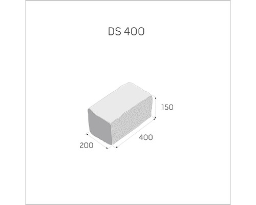 Ilustrace dlažebního kamene DS 400 s rozměry.