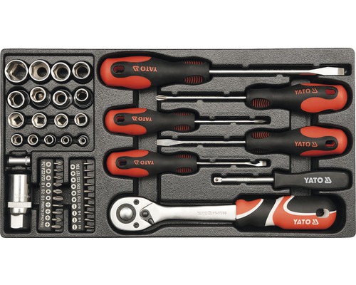 Sada nářadí Yato s klíči, šroubováky a nástrčnými klíči v úložném boxu