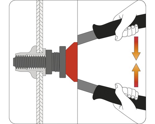 Ilustrace nýtovacích kleští, které vkládají nýt do obrobku.