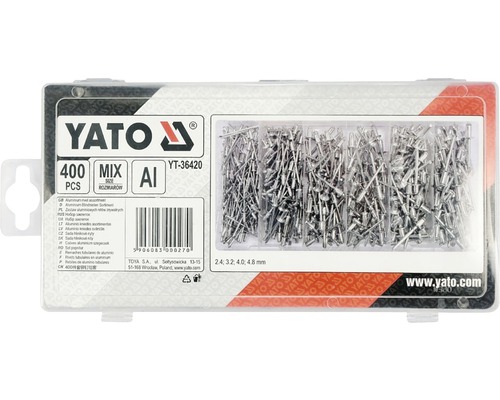 Sortiment nýtů Yato, 400 kusů, hliník