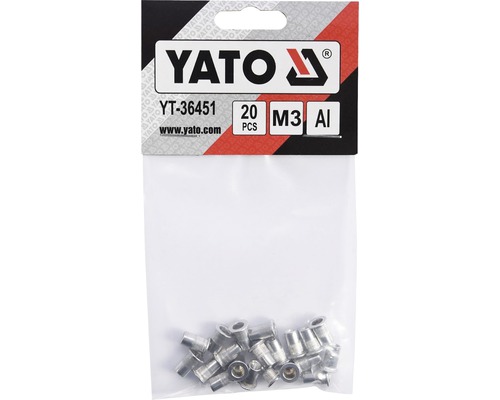 Logo Yato, 20 kusů hliníkových nýtů M3 v balení