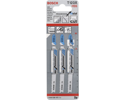 Přímočaré pilové listy Bosch T123X HSS, vhodné pro kov