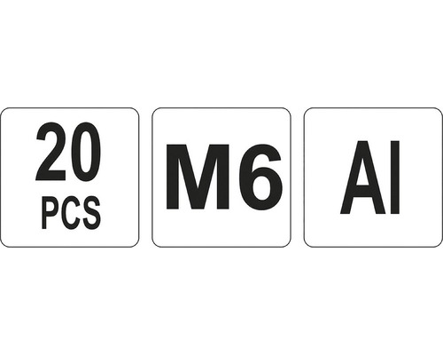 Informace o šroubech: 20 kusů, velikost M6, materiál hliník