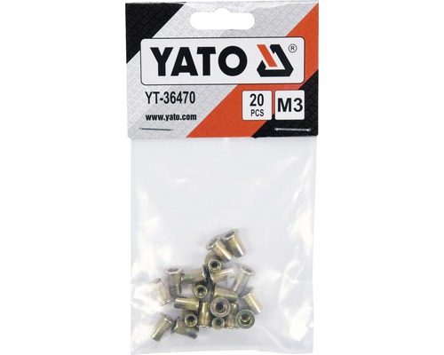 Nýtovací matice Yato, M3, 20 kusů v průhledném obalu