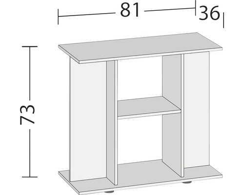 Nákres police o rozměrech 81 x 36 x 73 centimetrů
