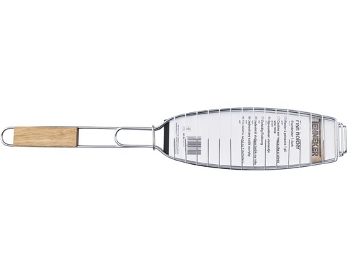 Grilovací koš na ryby z kovu s dřevěnou rukojetí