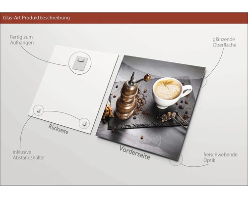 Skleněný obraz s lesklým povrchem, včetně distančních držáků pro zavěšení