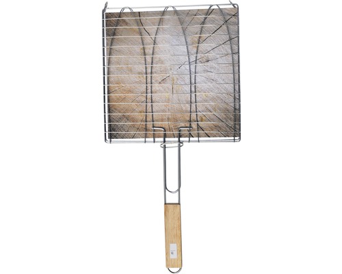 Kovový grilovací koš s dřevěnou rukojetí