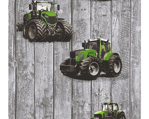 Tapeta s motivem traktoru na vzhledu dřevěných desek