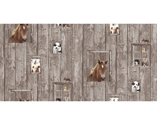 Tapeta s motivy zvířat na dřevěné stěně