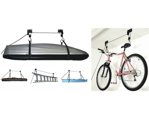 Stropní zvedák pro uskladnění střešního boxu, žebříku, surfového prkna a kola