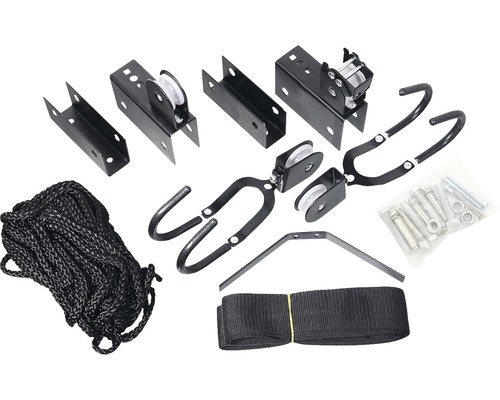 Sada zvedáku na kolo s lanovým kladkostrojem, upevňovacím materiálem a háky