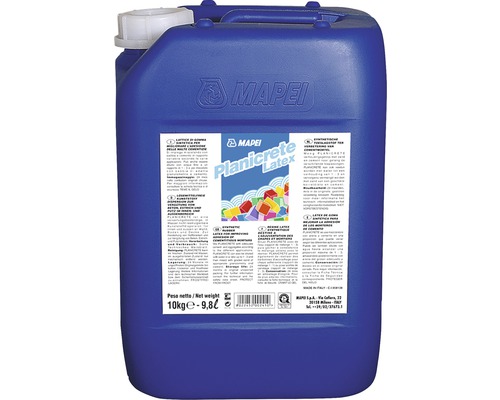 Syntetický latex do cementových směsí Mapei Planicrete 10 kg Modrý kanystr Mapei Planicrete Latex s obsahem 10 kg pro zlepšení přilnavosti cementové malty