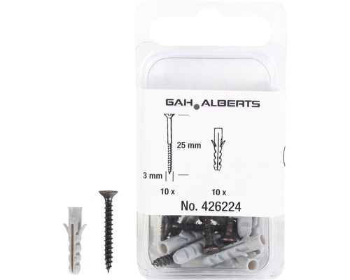 Gah Alberts šrouby a hmoždinky, 25 mm, 3 mm, 10 kusů šroubů a 10 kusů hmoždinek
