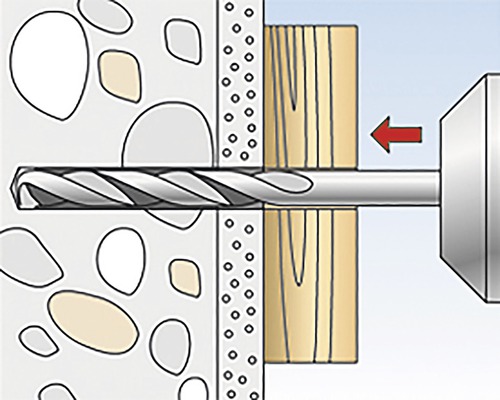 Ilustrace vrtačky vrtající do betonu a dřeva