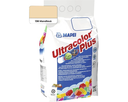 Spárovací hmota Mapei Ultracolor Plus 138 mandlová 5 kg Mapei Ultracolor Plus spárovací hmota, odstín 138 Mandlová, 5 kilogramové balení