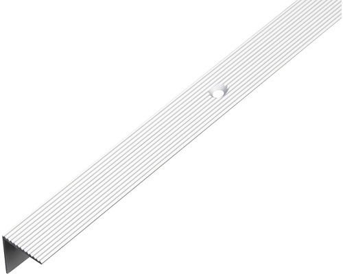 Alu schodový profil, stříbrný elox 21x21x1,8 mm, 1 m Hliníkový profil hrany schodu s otvorem pro šroub