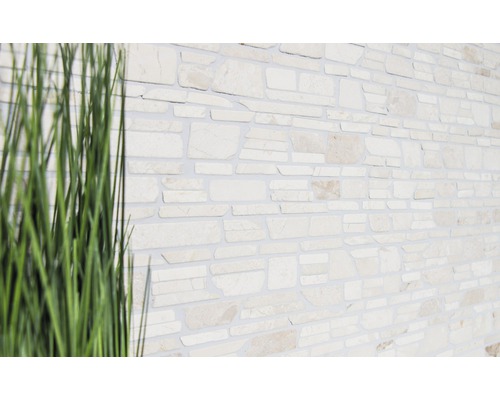 Obklad stěny z přírodního kamene s trávami v popředí