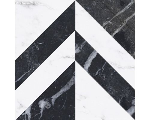 Dlažba imitace mramoru Velvet Taco geo negro 16,5 x 16,5 cm Dlaždice se šipkovým vzorem v černé a bílé barvě