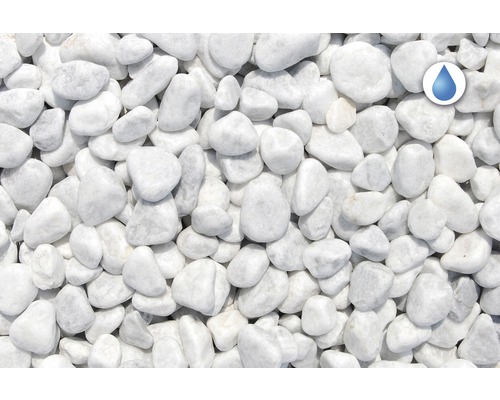 Bílé ozdobné oblázky se symbolem odolnosti proti vodě