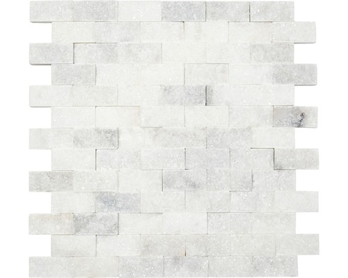 Kamenná mozaika cihla Splitface Sugar bílá 29x30,5 cm Mozaiková dlaždice z přírodního kamene ve vzhledu cihel