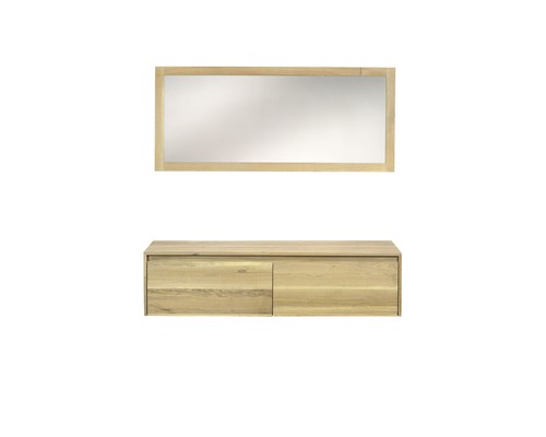 Koupelnový set s obdélníkovým zrcadlem a spodní skříňkou se dvěma zásuvkami