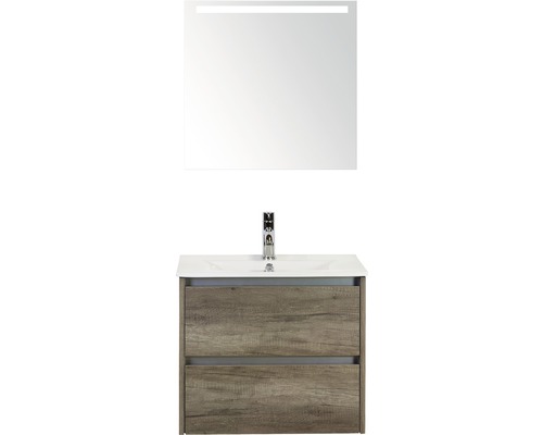 Koupelnový nábytkový set Dante 60 cm s keramickým umyvadlem Model 1 a zrcadlem s LED osvětlením dub Nebraska