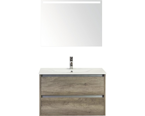 Koupelnový nábytkový set Dante 80 cm s keramickým umyvadlem a zrcadlem s LED osvětlením dub Nebraska