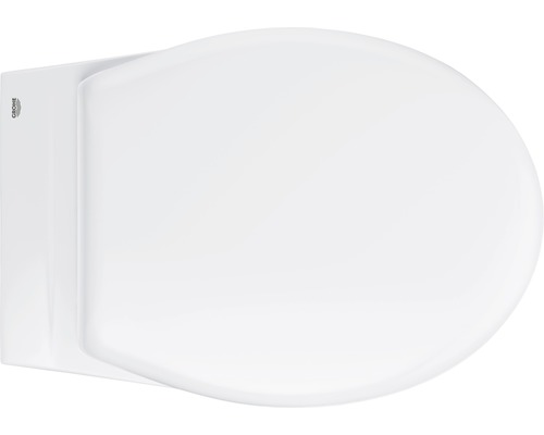 Logo Grohe na toaletním sedátku ze sanitární keramiky
