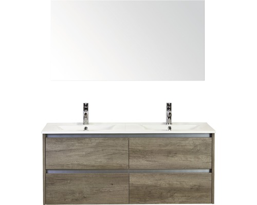Koupelnový nábytkový set Dante 120 cm s keramickým dvojitým umyvadlem Model 1 a zrcadlem dub Nebraska