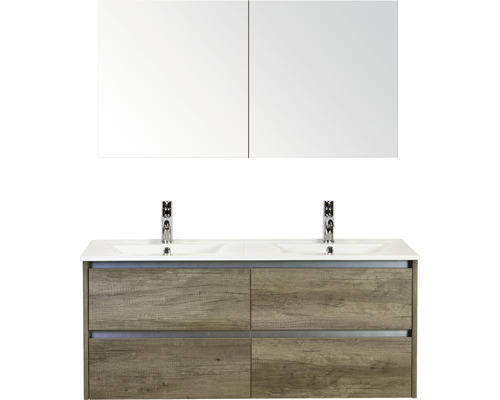 Koupelnový nábytkový set Dante 120 cm s keramickým dvojitým umyvadlem Model 1 a zrcadlovou skříňkou dub Nebraska