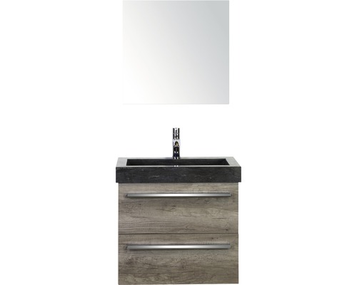 Koupelnový nábytkový set Seville 60 cm s umyvadlem z přírodního kamene a zrcadlem dub Nebraska