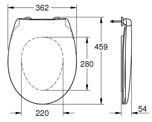 Technický výkres záchodového prkénka s rozměry