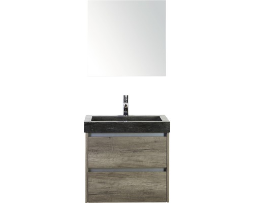 Koupelnový nábytkový set Dante 60 cm s umyvadlem z přírodního kamene a zrcadlem dub Nebraska