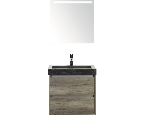 Koupelnový nábytkový set Dante 60 cm s umyvadlem z přírodního kamene a zrcadlem s LED osvětlením dub Nebraska