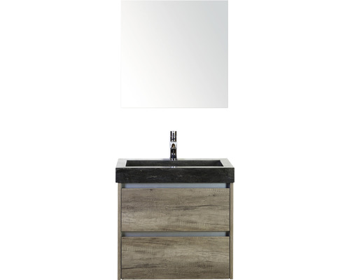 Koupelnový nábytkový set Dante 60 cm s umyvadlem z přírodního kamene a zrcadlovou skříňkou dub Nebraska