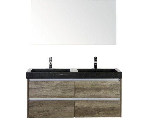 Koupelnový nábytkový set Dante 120 cm s dvojitým umyvadlem z přírodního kamene a zrcadlem dub Nebraska zrcadlo