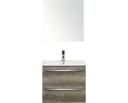 Koupelnový nábytkový set Seville 60 cm s keramickým umyvadlem Model 1 a zrcadlovou skříňkou dub Nebraska