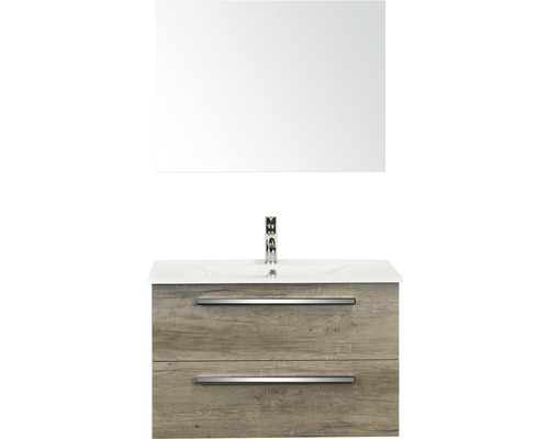 Koupelnový nábytkový set Seville 80 cm s keramickým umyvadlem Model 1 a zrcadlem dub Nebraska