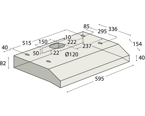 Technický nákres odsavače par s rozměry