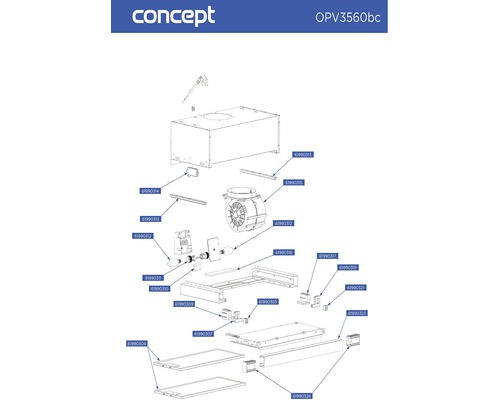 Rozkreslený nákres odsavače par Concept OPV3560bc