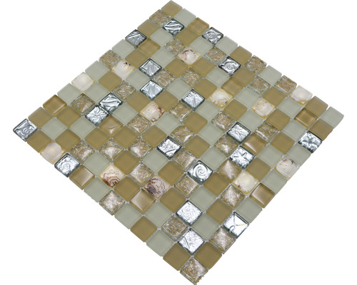 Mozaiková dlaždice se skleněnými, kamennými a mušlovými prvky