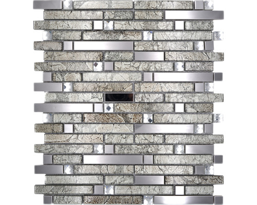 Skleněná mozaika s kovem Crystal XCM GV908 29,8x33,8 cm stříbrná