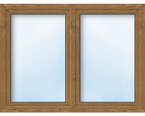 Plastové okno dvoukřídlé se štulpem ESG ARON Basic bílé/zlatý dub 1350 x 1400 mm-0
