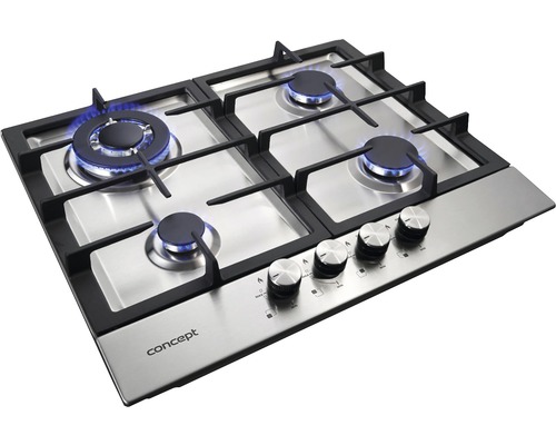Nerezová plynová varná deska se čtyřmi hořáky a logem Concept